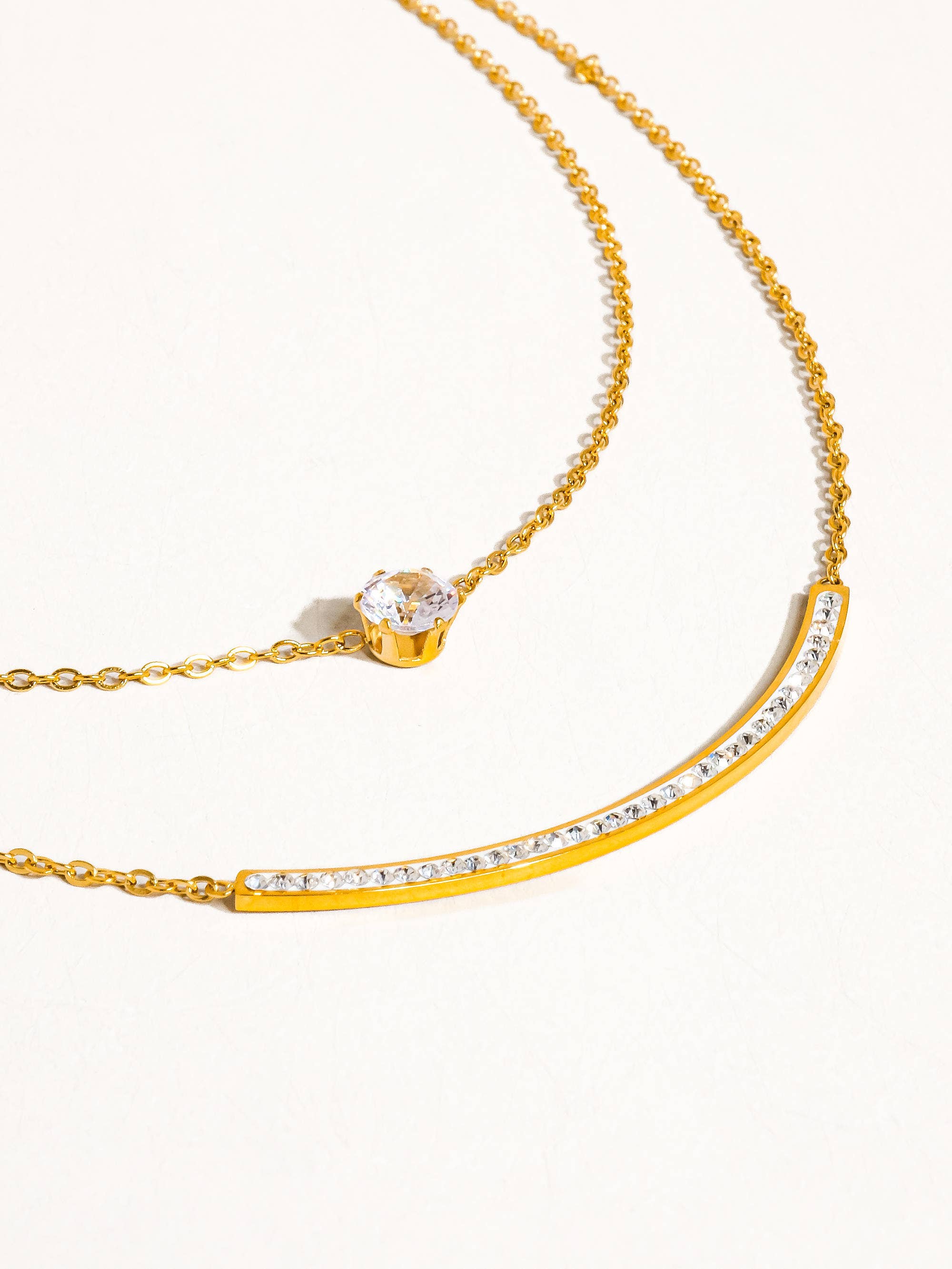Image of Lorenza 18K Gold Non-Tarnish Layered Smile CZ Necklace